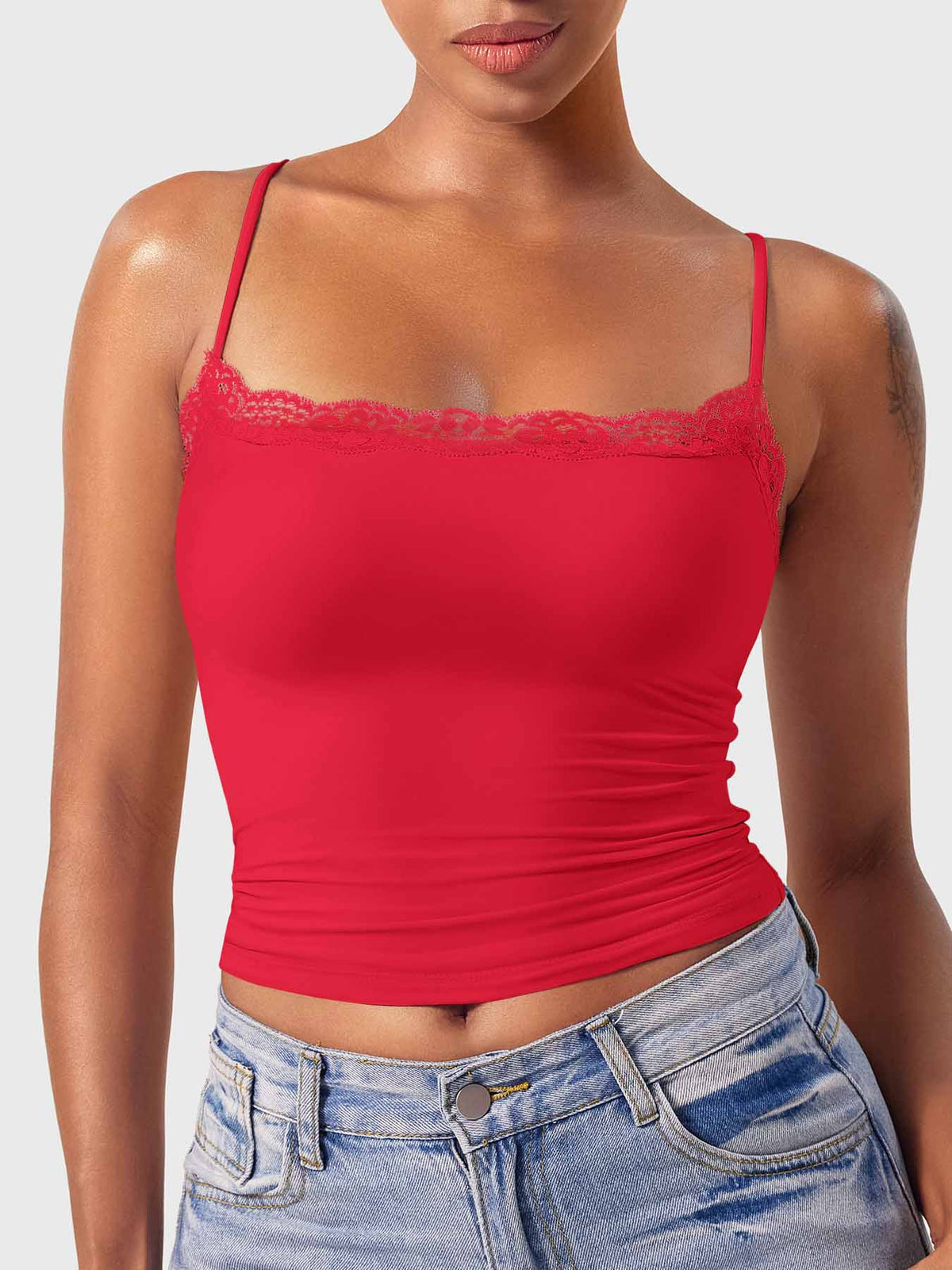 Annabely Square Neck Lace Tank - AERLO