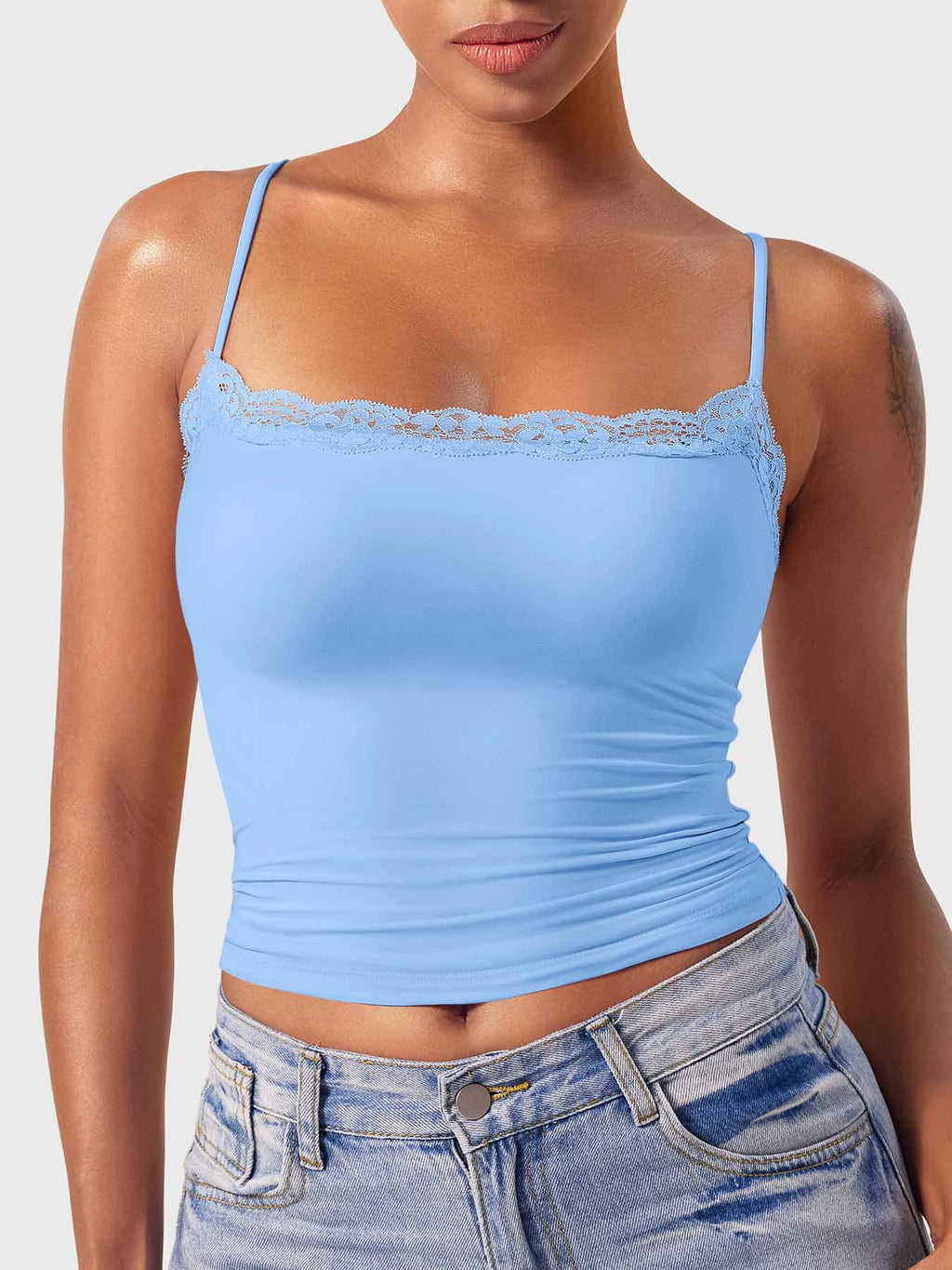 Annabely Square Neck Lace Tank - AERLO